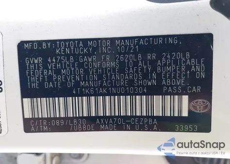 2022 Toyota Camry Xse from USA, damaged, VIN 4T1K61AK1NU010304